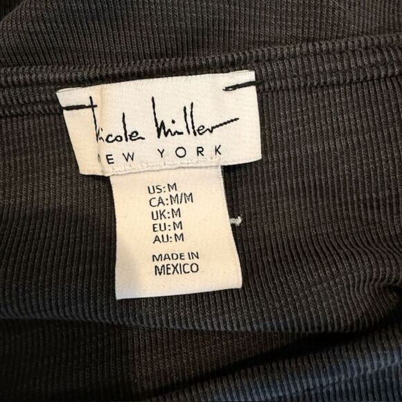 Nicole Miller Ribbed Knit Stretch Side Knot Dress in Charcoal Gray Size Medium - Picture 4 of 9